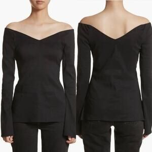 Beaufille Black Off Shoulder Chic Feminine Linen Blend V Neck Bia Top - 2 $325